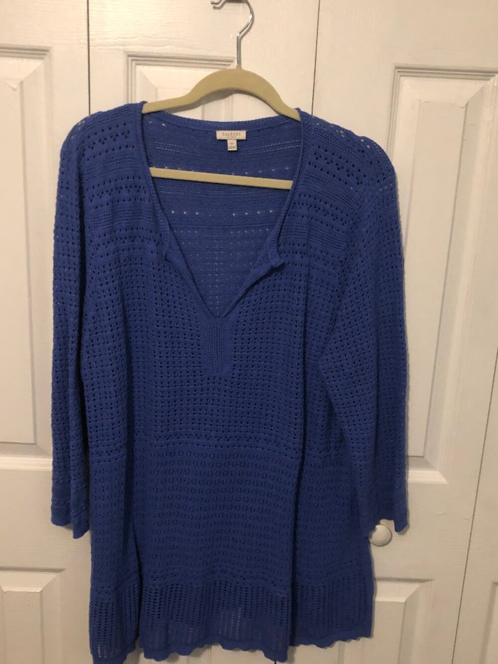 Talbot's 2X Crochet knit blue top